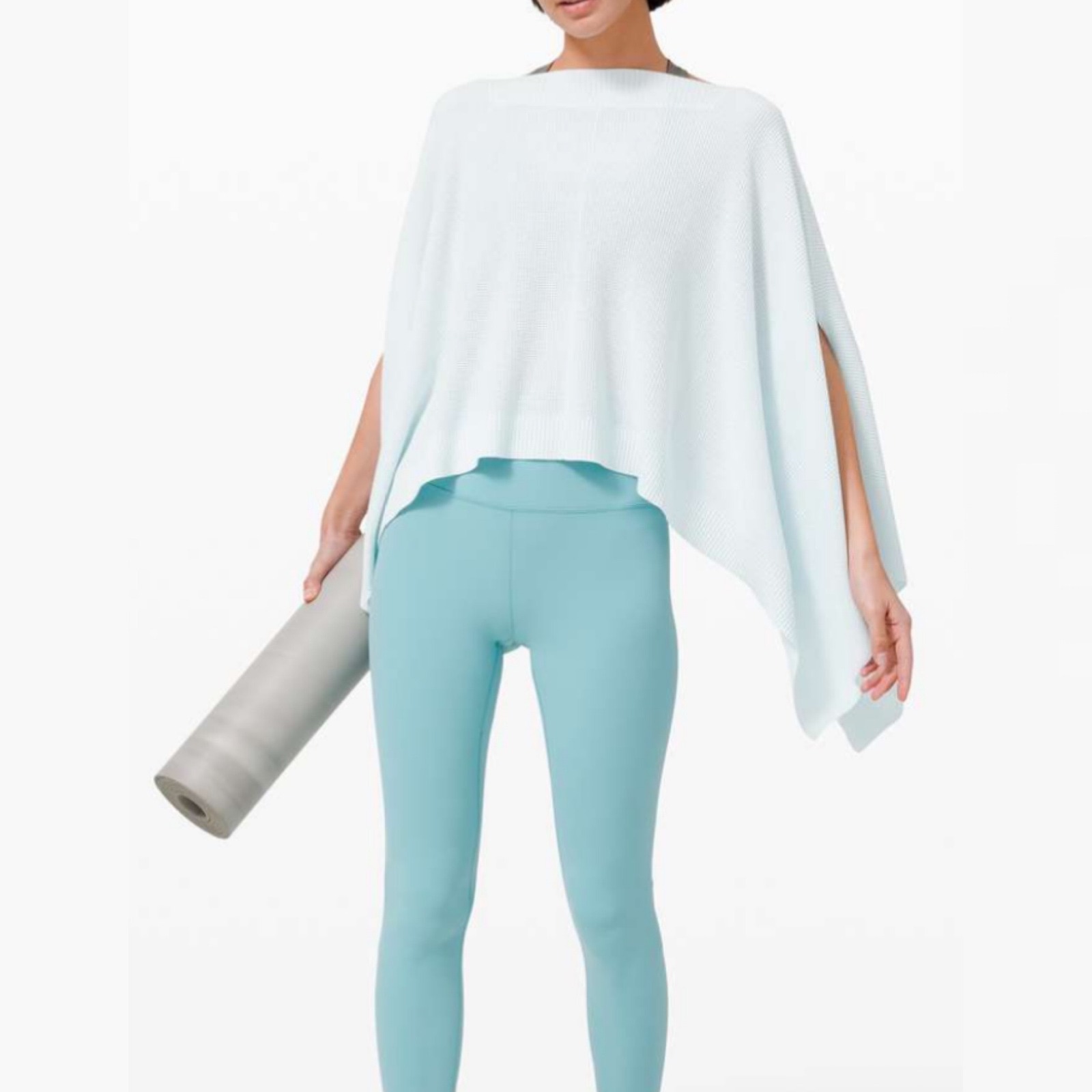 Lululemon Forward Flow Poncho Light Blue Cashmere Blend Knit Layering One Size